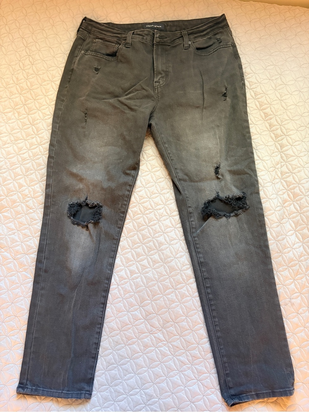 Aeropostale Men's Distressed Black Skinny Jeans | 34/32